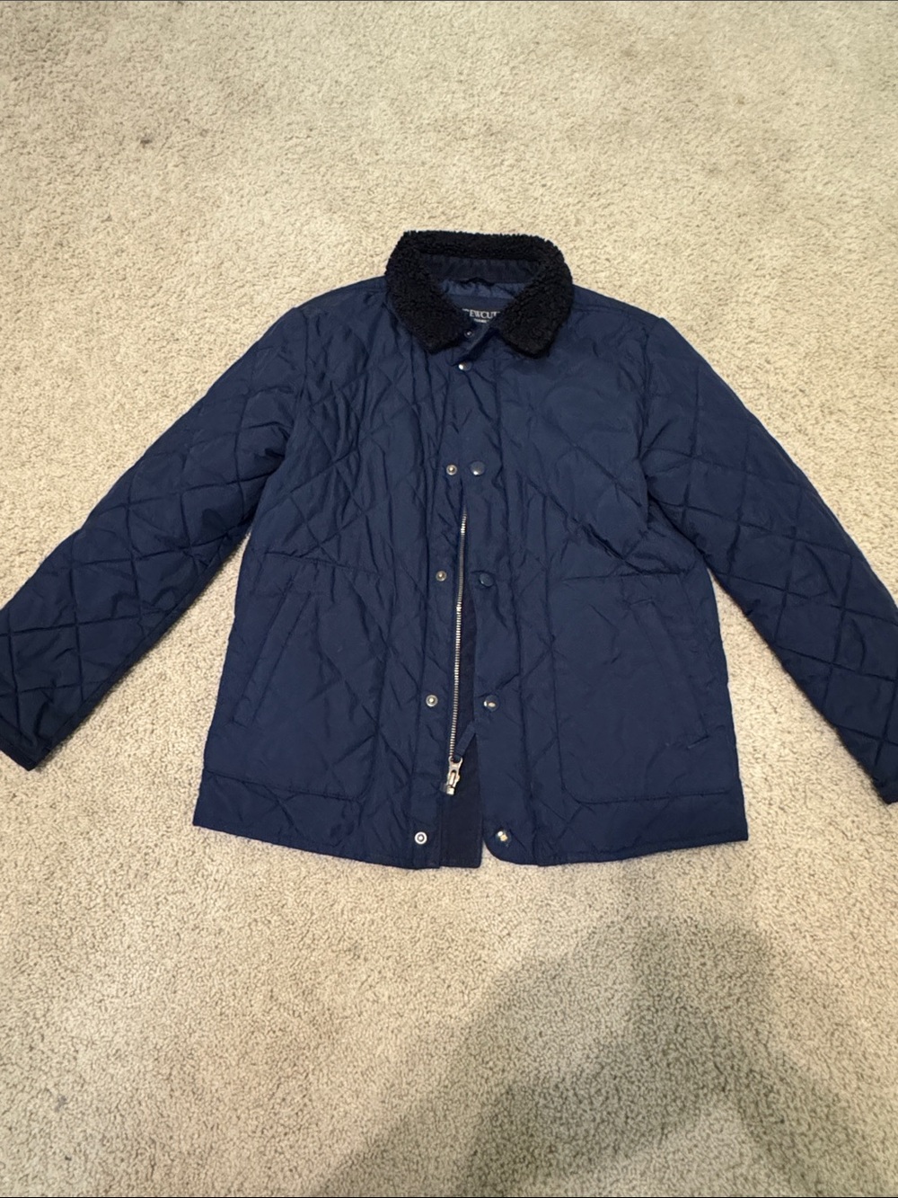 Crewcuts Quilted Navy Puffer Jacket with Black Sherpa Collar